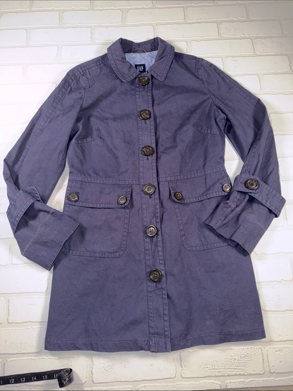 GAP Navy Blue Button-Front Utility Jacket Women’s Medium DISTRESSED AS IS